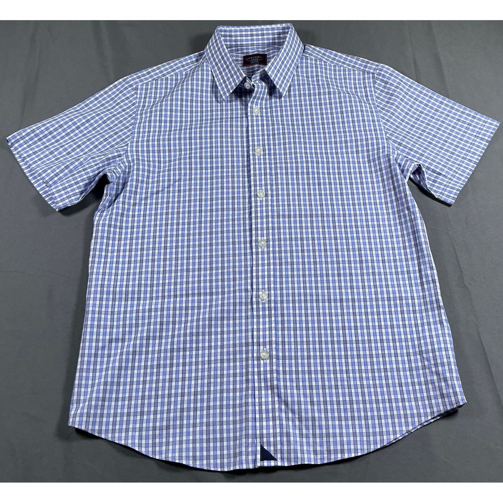 UNTUCKit Dante Slim Fit Wrinkle Free Short Sleeve Plaid Shirt Blue Mens Medium